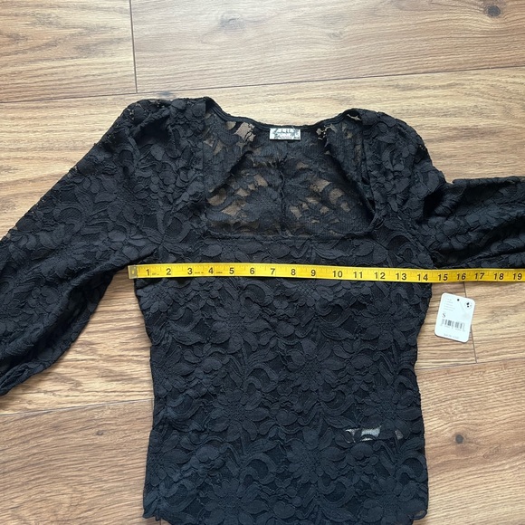 Free People Intimately Womens Sheer Black Floral Lace Long Sleeve Top - Picture 5 of 6